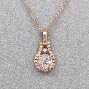 Morganite Pendant in Solid 14K Rose Gold with Natural Diamond Accents